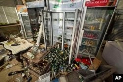 Goods are scattered inside a Port Vila building damaged by the powerful earthquake that struck Vanuatu on December 17, 2024.