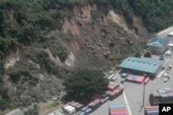 This image from a video shows landslides near an international shipping terminal in Port Vila, Vanuatu, after a powerful earthquake on December 17, 2024.