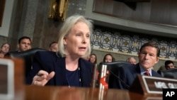 Senator Kirsten Gillibrand, New York Democrat, speaks at the Senate Armed Services Committee confirmation hearing for Pete Hegseth at the Capitol in Washington, Jan. 14, 2025.